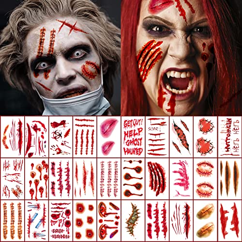 130 kom Halloween Zombie Makeup tetovaže, lažna krv lažni ožiljak Vampire Makeup realistična tetovaža Set za Cosplay Halloween Party