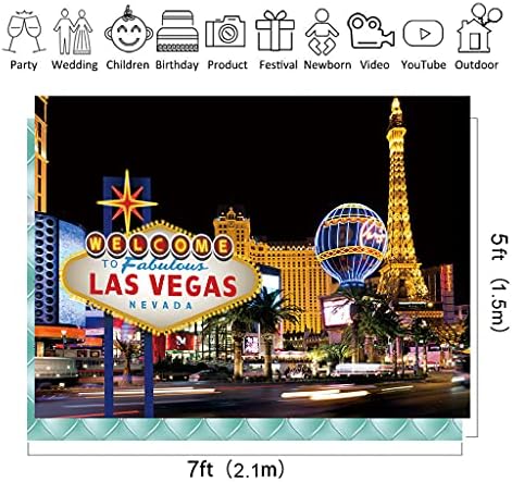 Riyidecor Las Vegas Banner party dekoracije tema Photo Backdrop 7x5 noge poliester tkanina kazino Grad Noć Billboard Američki poznati