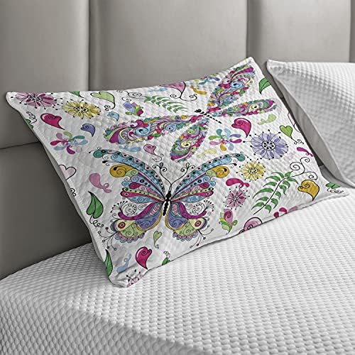 Ambesonne Dragonfly Quilted jastuk, leptir Dragonfly Paisley Complex motivi sa raznolikim linijama umjetnička slika, standardni prikrivanje