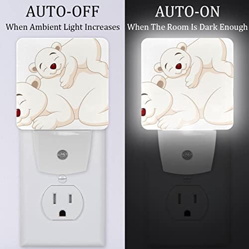 Baby Polar Bear Plug in noćno svjetlo Led noćna svjetla sa automatskim zatamnjivanjem, svijetla noćna svjetla za dječiju sobu spavaća soba wc stepenice, 2 pakovanja