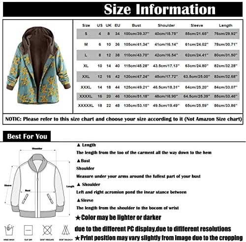 Plus veličina puna zip up debeli štitnika bez rukava, jakna s dugim rukavima za žene cvjetni print runo obloženi kaput