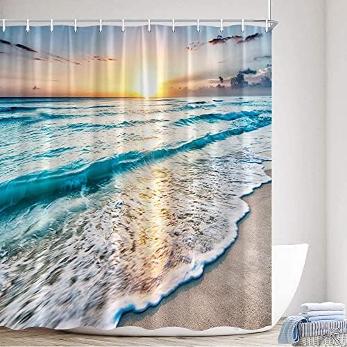 Fnjndu Ocean Beach Curtains zavese za sunčanje Scenografija Letnja morska pejzažna poliesterska dekor dekora za ciklus kupaonice 70x70