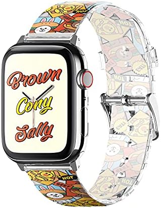 Elago L Line Friends Burger Time Band Kompatibilan sa Apple Watch Band 42mm 44mm 45mm Kompatibilan je s IWATCH serije 8 / SE2 / 7/6 / SE / 5/4/3/2 / 1, mekim zaštitnim remenom [Službena roba]