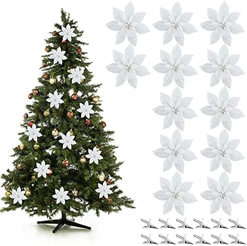 Mceast 12 komada Božić sjaj Poinsettia cvijeće Božićno drvsko dekorace cvijeća Xmas Tree Ornamenti sa kopčom Vjenčanje, Božić, Dekor