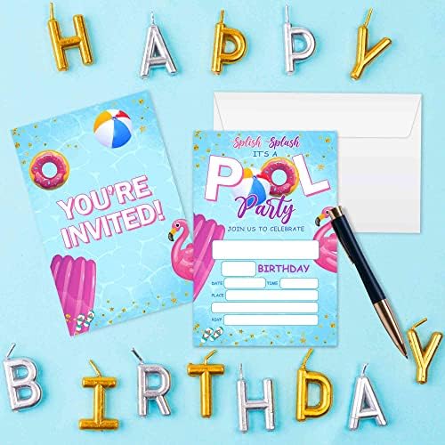 The Rođendanske pozivnice za rođendan sa kovertama, ljetna krofna plivajuća popunjavanje - u rođendanskim pozivnicama za dječake i djevojke, teen, djecu, rođendanske proslave - A038