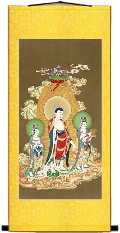 Zapadni tri svetaca Amitabha Buda veza slika viseća slika visoke definicije Avalokitesvara Bodhisattva Buda statua slika svilena slika