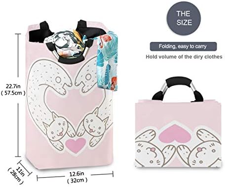 YYZZH slatki par mačka u obliku srca Dan zaljubljenih na ružičastoj velikoj torbi za veš korpa torba za kupovinu sklopiva poliesterska