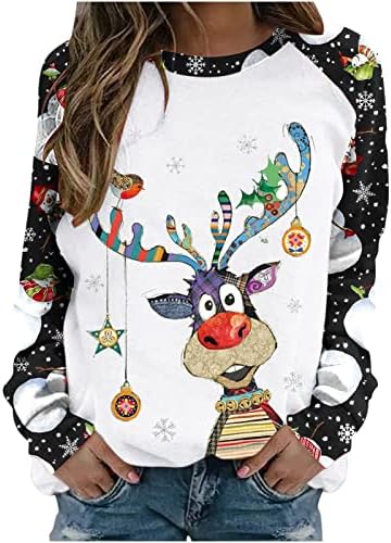 NOKMOPO WOMENS pulover Dukseri Ženski povremeni modni božićni print Dugi rukavac O-izrez