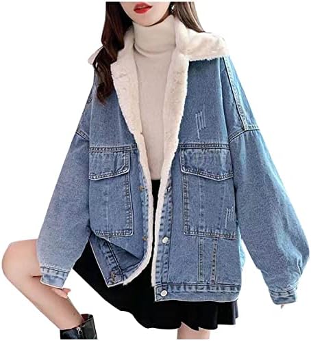 Ženski gumb s dugim rukavima gore traper jakne od kaputa sa kapuljačom s džepovima prevelizirani kardigan topla jakna