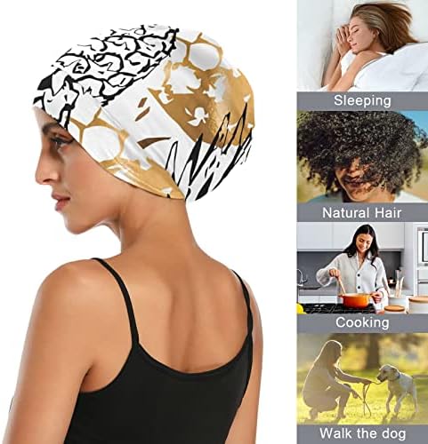 Žene Beanie Hat lobanja Radna kapa, zlatna bijela ananas elastična modna modna odjeća za glavu za spavanje poklopac za kosu