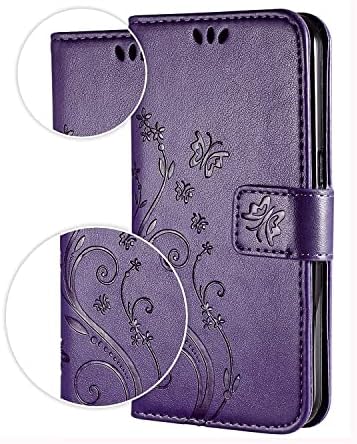 FLYEE futrola kompatibilna sa iPhoneom 13 ,futrola za novčanik Convertible Stand Flowers za žene i djevojčice sa držačem za kartice,reljefna leptir Floral Protective kožna Flip Case-Purple