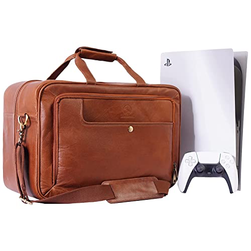 DreamController prava kožna PS5 torbica za nošenje | torba za igre sa odvojivim & podesivi pretinci za pribor | kožna Weekender torba od punog zrna za igračke konzole / tan cowboy kožne torbe