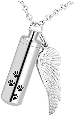 Niviora ZLXL711 cilindrična ogrlica za kremiranje za pseći pepeo ogrlica od urne anđeoskog krila sa otiskom šape za kućne ljubimce