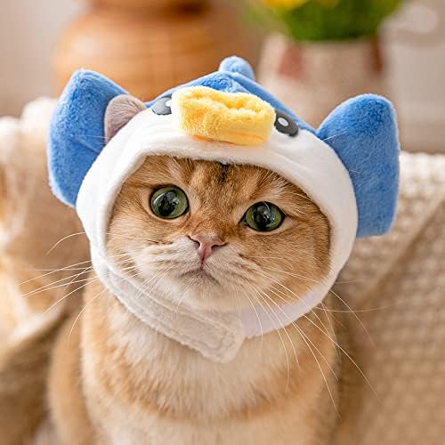 Knchy šešir za pseće mačke, slatka pokrivala za glavu u obliku Puffer ribe, udobna dekorativna kapa za mačke sa trakom za glavu za male srednje mačke i pse, podesivi pokrivač za kućne ljubimce za njegu za mačiće štene Halloween Cosplay