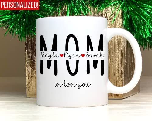 Personalizirana mama šalica sa djecom imena, majčin dan, Dan majke poklon kćeri, sina, djeca nazivaju šalicu za kavu za MOM poklon