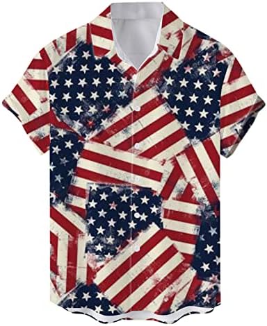 XXBR 4. srpnja Havajski majice za muške ljetne patriotske američke zastave plaže na plaži na plaži Duglu gumb prema dole Casual Shir