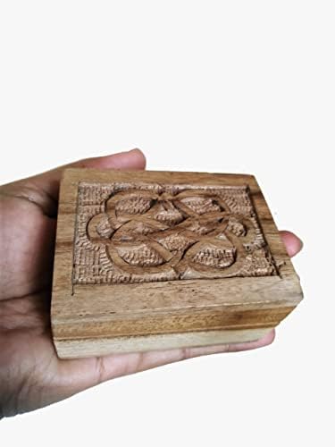 Drveni prsten Poklon kutija slučaj Prijenosni 2 x 2.9 x 1.5 inča |Mango Drvena kutija za nakit za novitet stavka tričarija ručno rezbarena