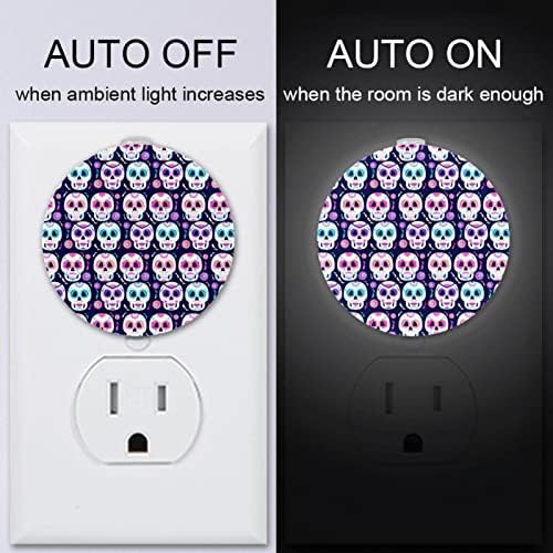 2 paket Plug-in Nightlight LED noćno svjetlo sa senzorom sumraka do zore za dječiju sobu, rasadnik, kuhinju, hodnik uzorak Dana mrtvih Lobanja