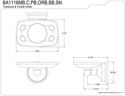 Kingston Brass BA1116C Viktorijanska četkica za zube i tumbler, polirani krom, dužina 5-1 / 4 inča, 2-5 / 8-inčni zidni klirens