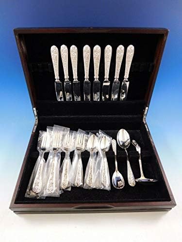 Corsage by Stieff Sterling Silver Floral Iris flatware Set 8 usluga 35 komada