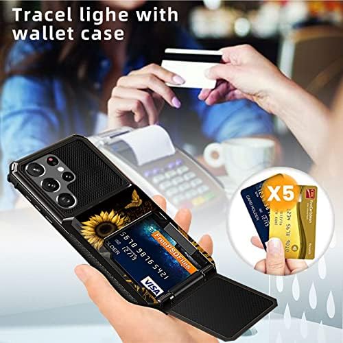 SDDFRHGH za Samsung Galaxy S22 Ultra novčanik, 4 držač za kreditnu karticu preklopni poklopac,dvoslojna futrola za telefon za Samsung Galaxy S22 Ultra 5G-suncokretov crtež