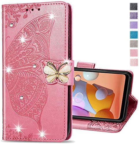 COTDINFOR kompatibilan sa Samsung Galaxy A14 5G kućištem Glitter Bling sa držačem za kartice i postoljem od kože Flip Wallet Diamond Butterfly zaštitne futrole za Samsung Galaxy A14 5G Crystal Pink