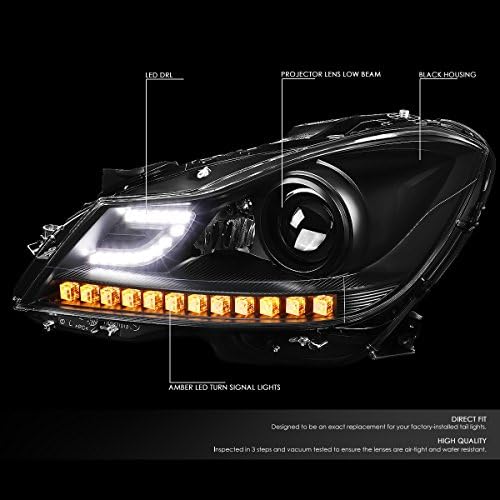 Kompatibilan sa Mercedez Benz C-klase 204 3d Halo projektor Crni farovi Amber LED Signal + H7 LED Kit ventilator