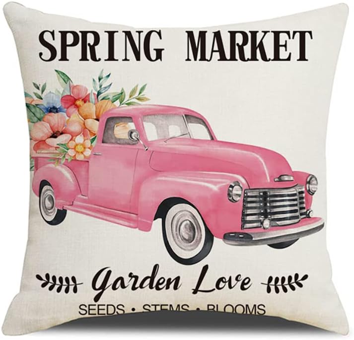 Opružni jastuk BacAceight 18 x 18 set od 4 seoskim posteljinom ukrasnog jastuka Hello Spring cvjetni ružičasti jastuk za bacanje na