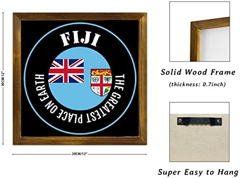 Luckluccy Wood Sign Fidži Flampamed Wall znak Najveće mjesto na Zemlji Christian Home Zidne dekor Patriotska zastava Sažetak Porodični zidni dekor za toalet za kadu polovno dekor za toalet 12x12in