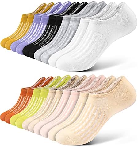 Feeruunes ženske nevidljive čarape - šuplji prozračni pamučni pamuk visoki elastični 10 pari od 10 boja