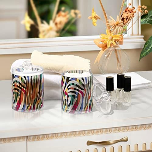 Yyzzh Vintage Colorful Zebra Skin uzorak Ispis 2 Pakov QTIP Držač za pamučne swab lopte Okrugli jastučići FLOSS 10 oz Apoteka JAR set za kupatilo Organizator šminke
