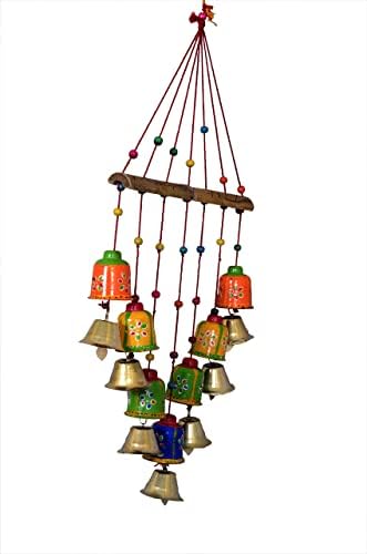 LAXMI Craft Početna Dekor Handcraft Rajasthan Drvena obojena zvona dizajn zid viseći ukrasni izlog za opremanje / Diwali poklon / korporativni vanjski simpatija vjetroelektrana, višebojna, 15x8x20