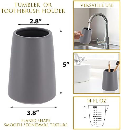 Sivi kamen čuvar i nosač četkica za zube - 14 oz - plamljeni oblik - 3,8 W x 5 H - Podignite svoje kupatilo sa stilom - savršeno za moderne kupaonice - idealno za one koji preferiraju elegantne sive akcente