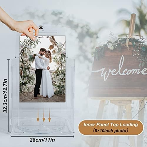 Ywlake akrilna kutija za svadbene kartice sa Okvirom za slike za fotografije 8x10, veliki rotirajući držač poklon kutije za koverte