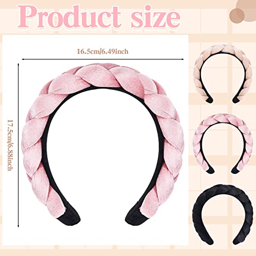 Sotiff 3 komada baršunasta traka za glavu za žene, debela podstavljena pletena traka za glavu Moda Puffy Criss Cross hair Hoop Girls Hair Accessories, crna, bež, roze