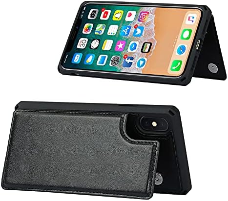 Zouzt futrola za kartice za iPhone X / Xs sigurnosna torbica za novčanik sa držačem kartice za ruke Premium PU kožna futrola za noge, dvostruka magnetna kopča izdržljiva stražnja Navlaka za telefon otporna na udarce