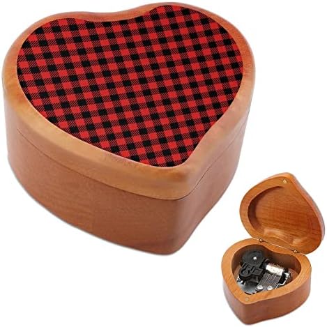 Buffalo plaid crveno karirano srce glazbene kutije drvene muzičke kutije Najbolji poklon za godišnjicu božićnog rođendana