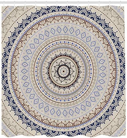 Zavjese za tuširanje AMBESONNE MANALA, retro istočna pozadina sa zavrtanju Harmonic Cosmic Lotus Yoga Boho umjetnička delo, tkanina