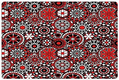 Ambesonne Crvena Mandala prostirka za kućne ljubimce za hranu i vodu, geometrijski oblici koji formiraju dizajn u stilu cvijeta mozaika,