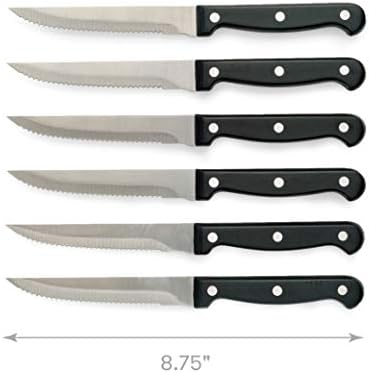 Cooking Light Premium set noža za odreske od 6 nazubljenih ivica, zakovane konstrukcije, ergonomske ručke, noževi za večeru, Crni