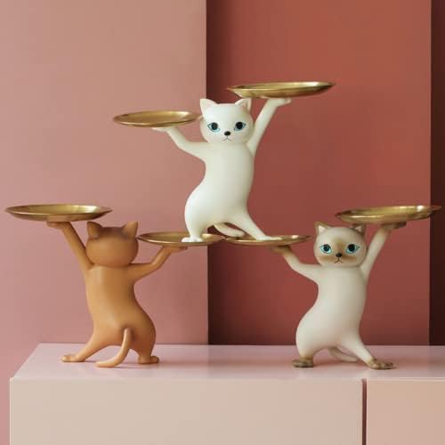 Slowtee Resin figurice ukrasnog poslužavnika za mačke, očaravajuće plesne smiješne ladice za Statue mačke za uređenje stola za dom/spavaću