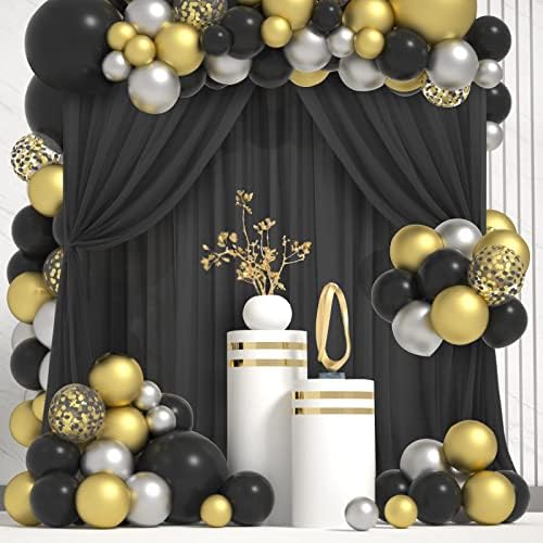30ft×10ft Crna šifonska pozadina zavjesa za rođendan za zabavu 6 panela 5ft×10ft Sheer Glimmer Ivory Backdrop draperije za rođendansko