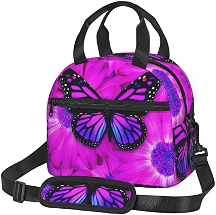 MOLIAE izolovana torba za ručak sa ljubičastim leptirom i cvetnim printom, velika kutija za ručak, višekratna nepropusna torba za radna Školska putovanja