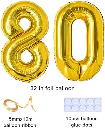 Yijunmca Gold 80 Broj balona Divovski Jumbo broj 80 32 Helijum balon viseći balon folija mylar baloni za žene muškarci 80. rođendani