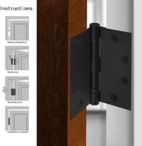 Crni šarke komercijalnih vrata sa tihim čeličnim ravnicama, 4,5 inča x 4,5 inča, debljine 3 mm nehrđajući čelik, super nosivost (3
