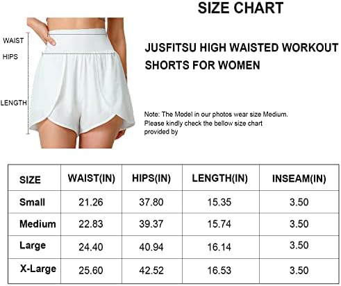 JUSFITSU 2 u 1 visokim strukim kratkim hlačama za žene prednje noge-split control workout atletski kratke hlače sa džepovima