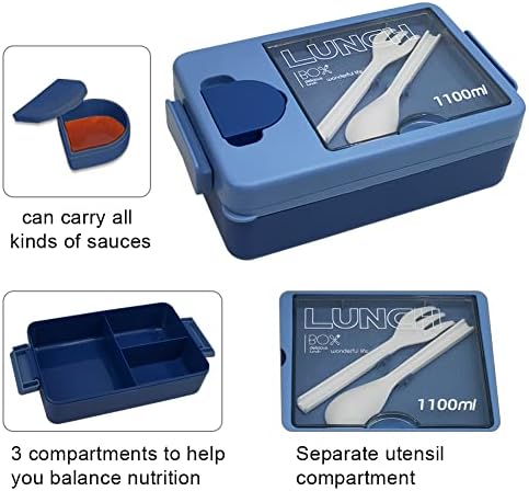 Bento Box kutija za ručak, 1100ml 3 odjeljak Bento ručak kutija sa preljevom sa salatom, premium ručak, BPA besplatno, mikrovalna