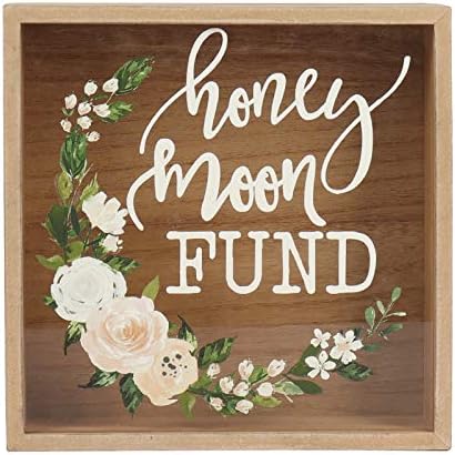 Hanna Roberts Fond za medeni mjesec i kartica Rustikalna Drvena kutija sa mješovitim cvjetnim vijencem dizajn za vjenčanja, rođendane, mature, tuševe za bebe i mladenke, 9,5 x 3 x 9,5, Fond za medeni mjesec