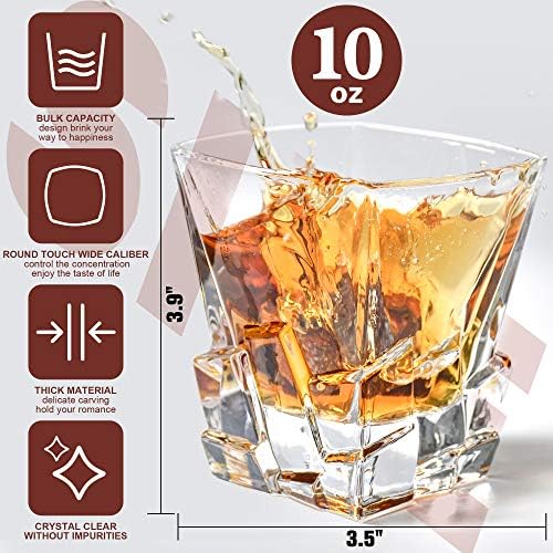 Sishynio Whisky naočare Set od 4, Whisky pokloni za muškarce, 10oz Whisky staklo sa 8 kockastim granitnim hladnim kamenjem, Whisky
