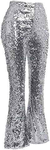 Odizli ženski visoki struk Sequin Sparkle flared pantalone